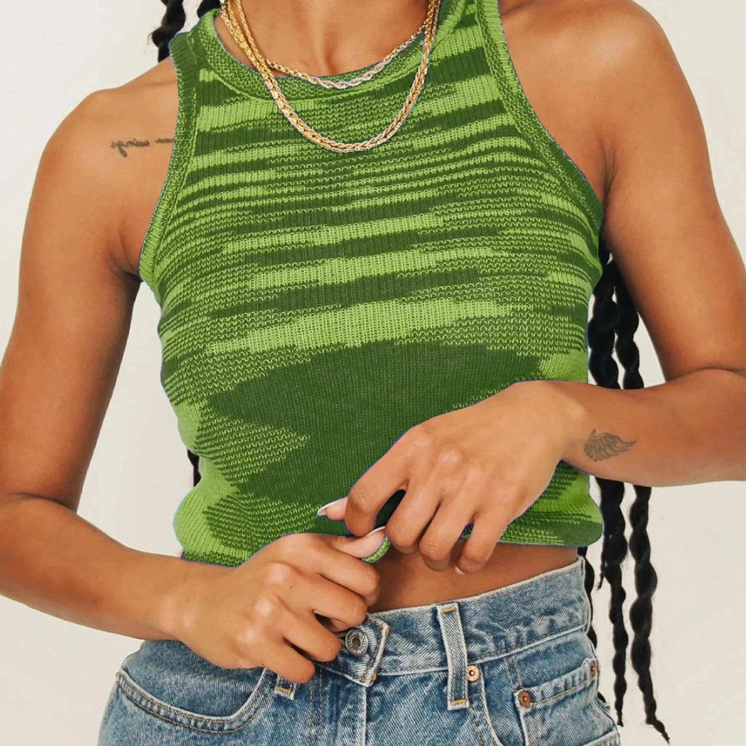 High Neck Contrast Knit Crop Tank - Image 4