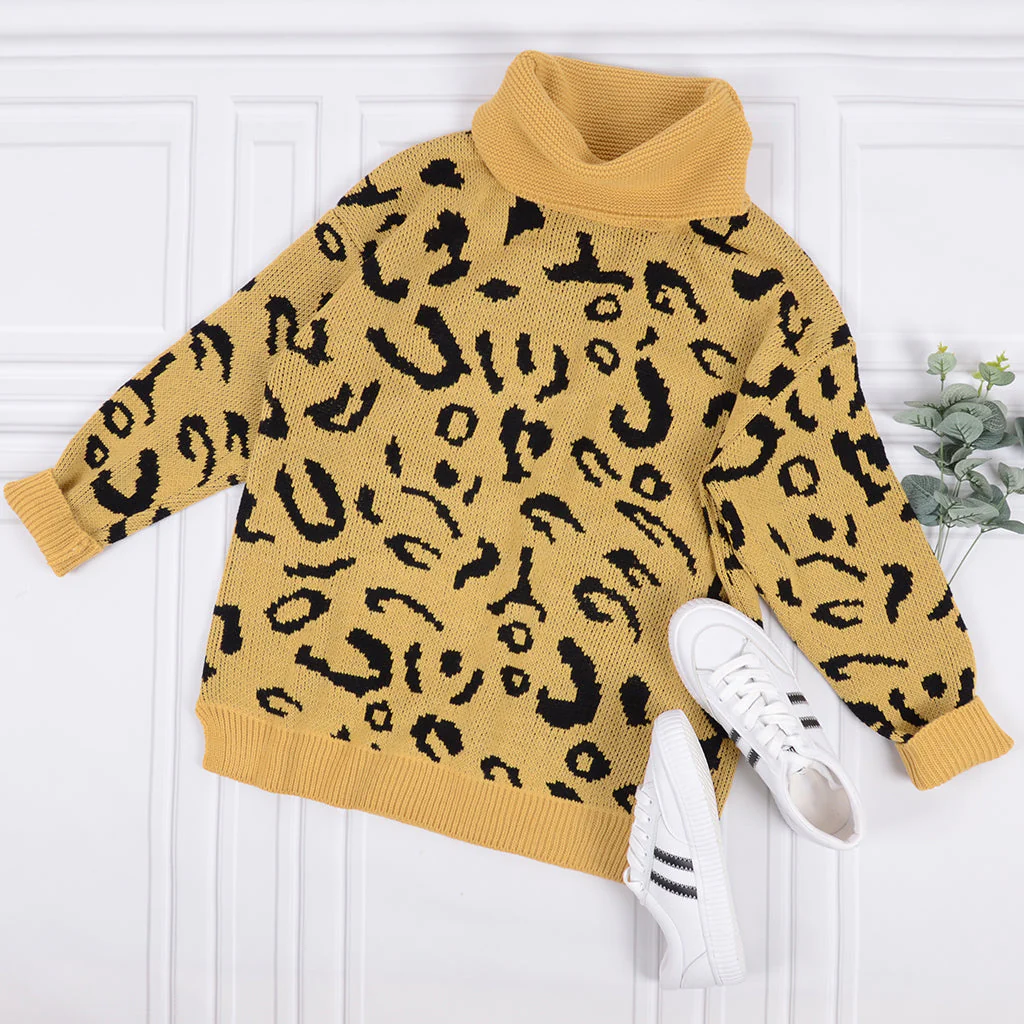 High Neck Leopard Print Sweater - Image 2