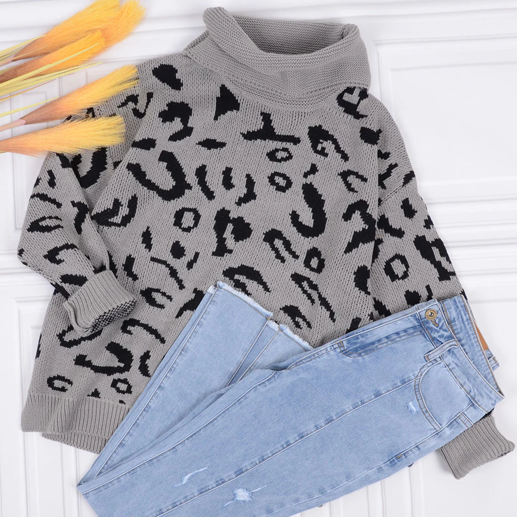 High Neck Leopard Print Sweater - Image 7