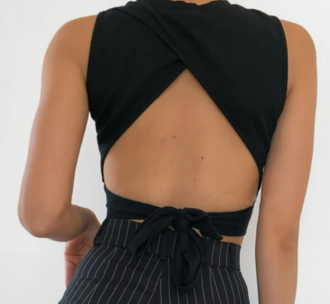 High Neck Open Back Ribbon Tie Cropped Tank - Image 6