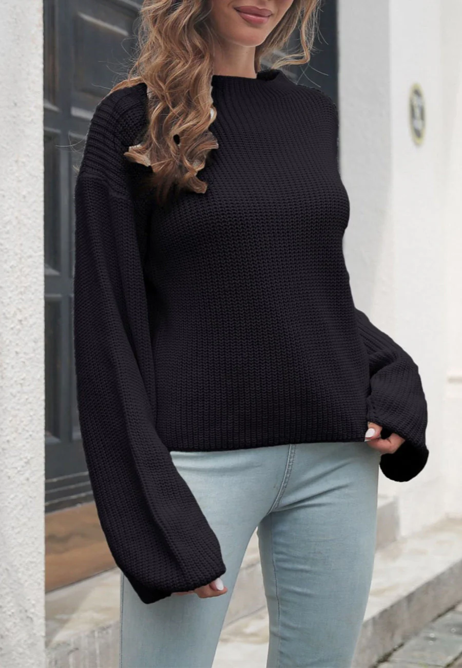 High Neck Oversized Knit Sweater - Image 3
