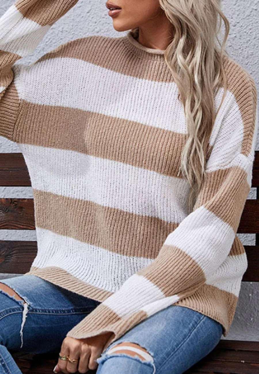 High Neck Textured Striped Sweater - Image 2