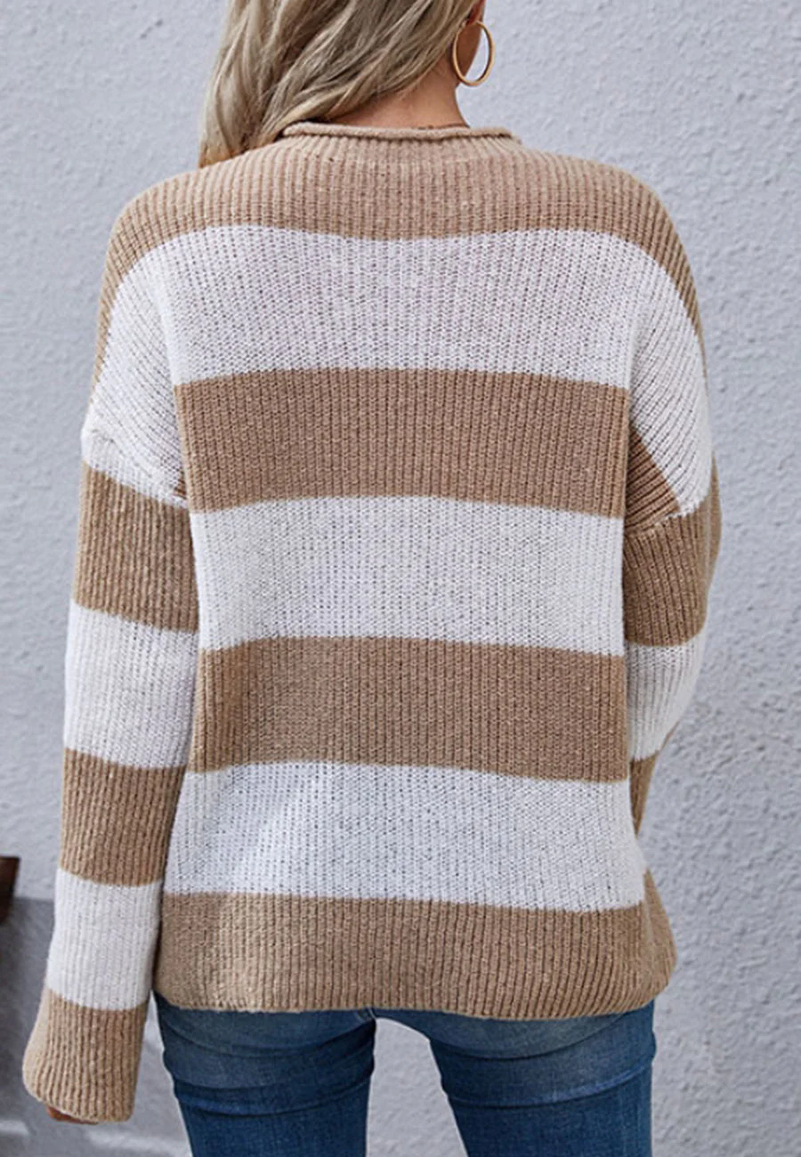 High Neck Textured Striped Sweater - Image 4