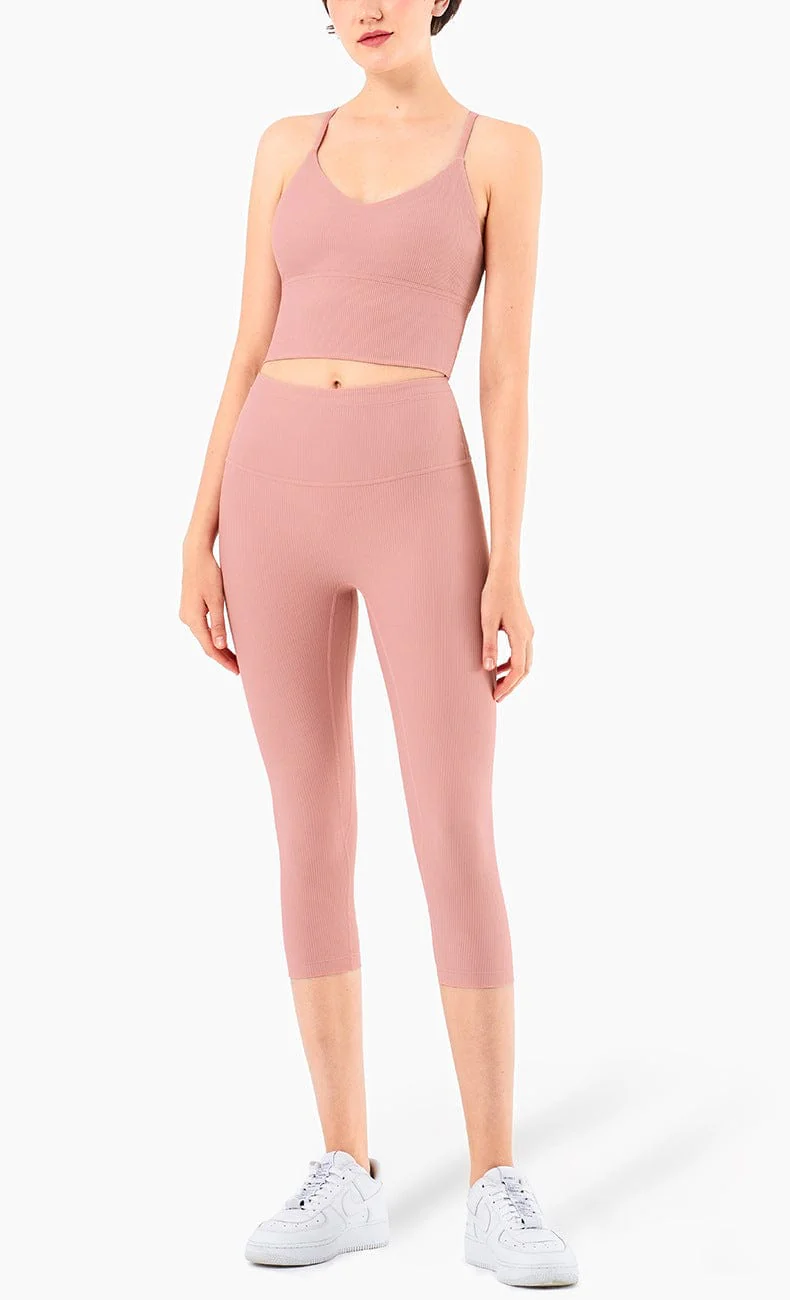 High Rise Cropped Leggings w/ Seamings - Image 10