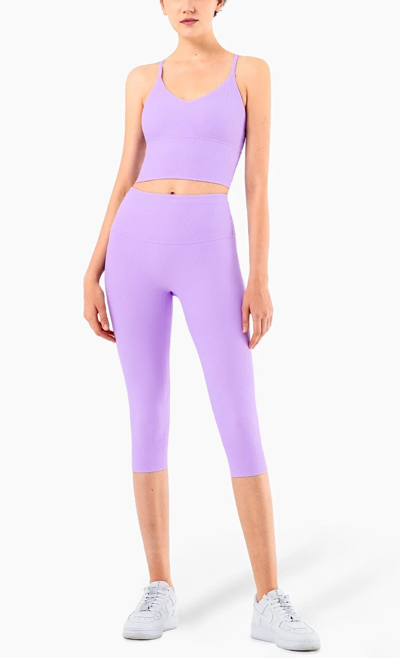 High Rise Cropped Leggings w/ Seamings - Image 5