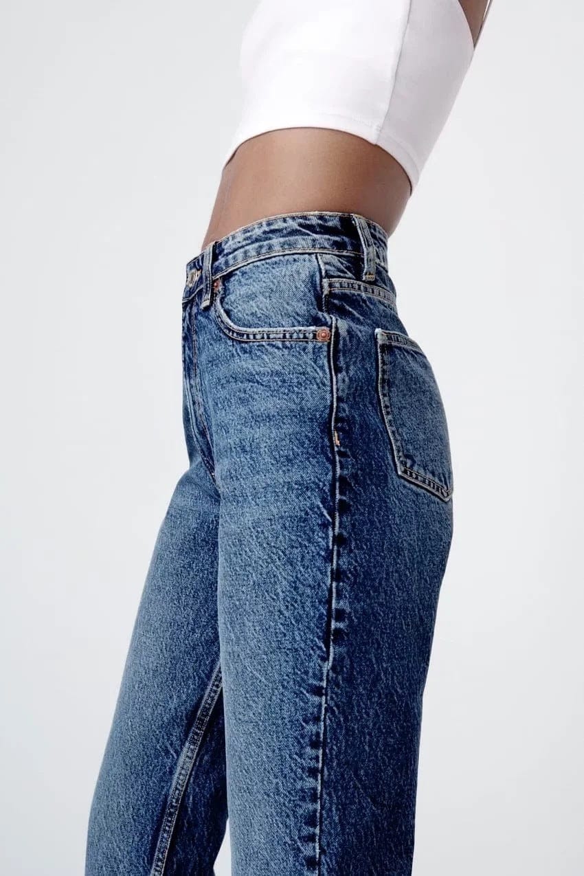 High Rise Cropped Slim Fit Mom Denim Jeans - Image 3
