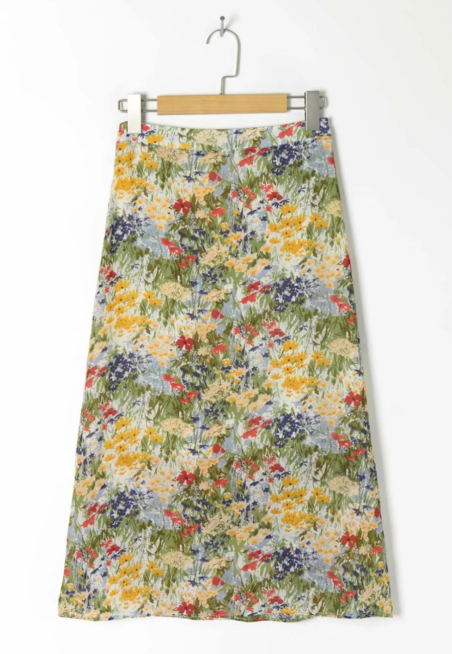 High Rise Floral Painted Printed Midi Slip Skirt - Image 3