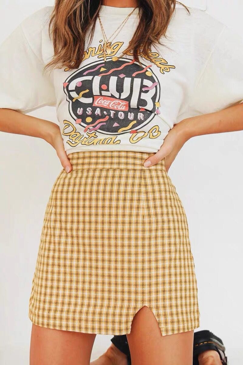 High Rise Plaid Slit Mini Skirt - Image 6