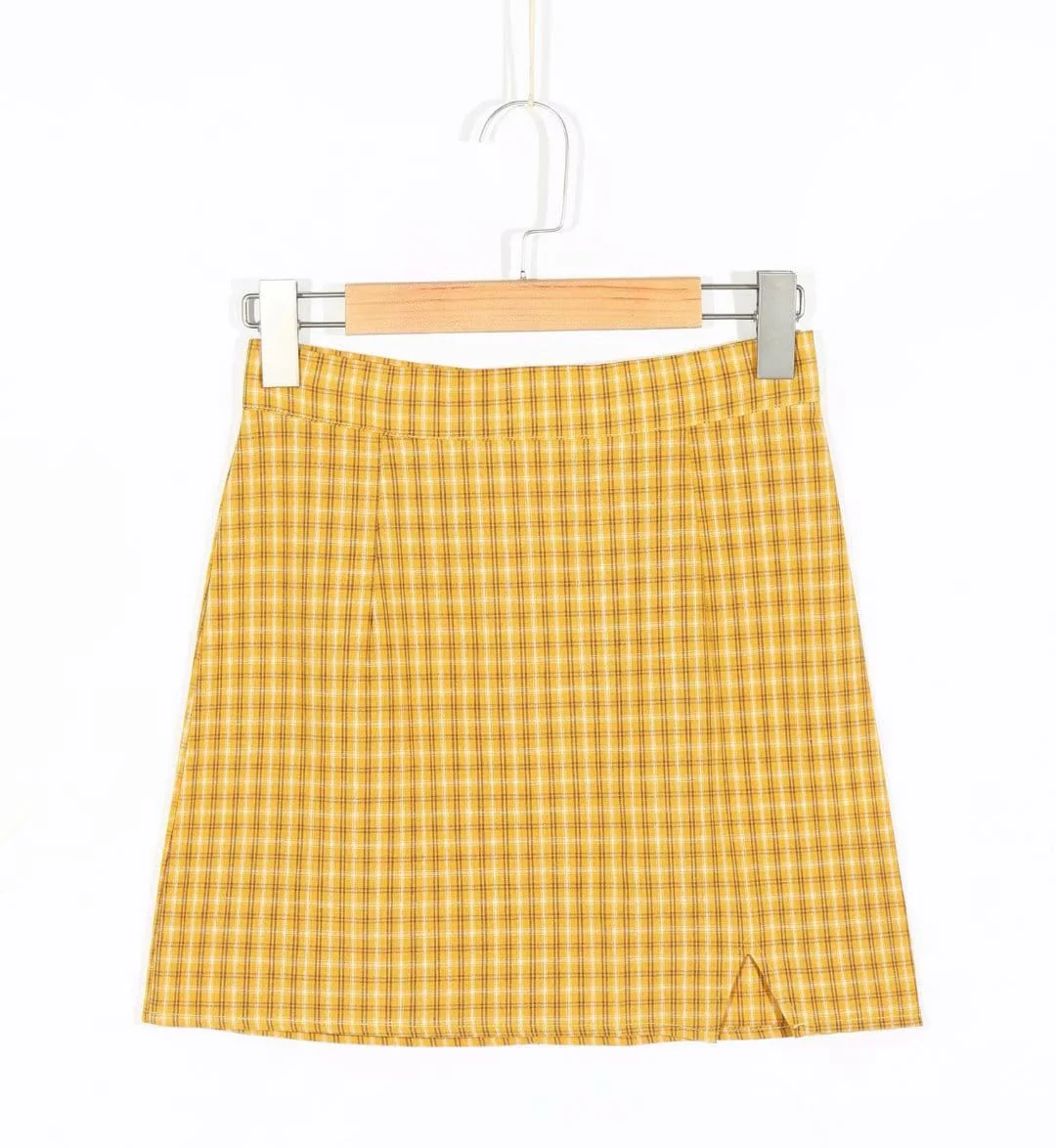 High Rise Plaid Slit Mini Skirt - Image 8