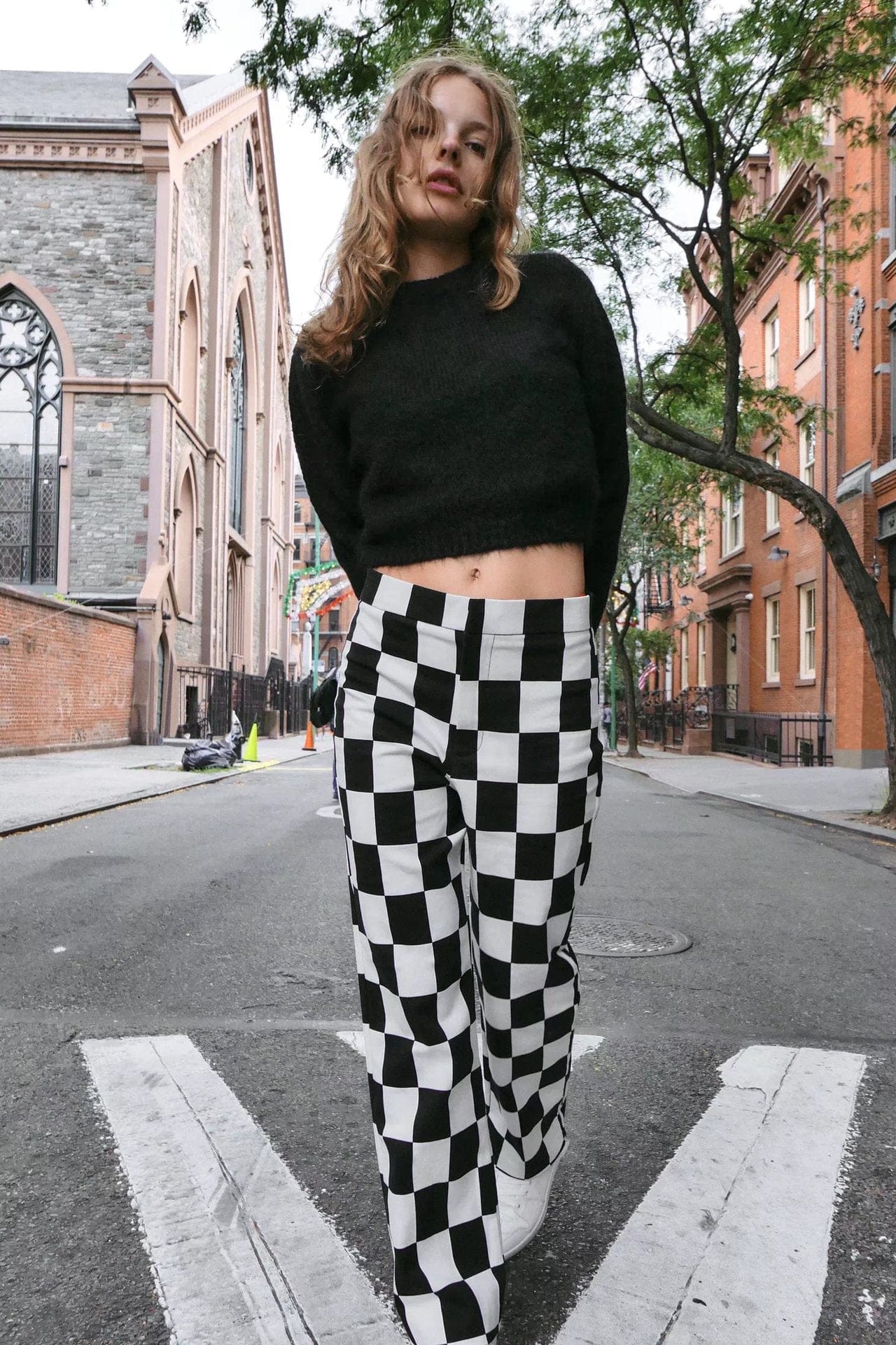 High Rise Straight Leg Checkered Trousers - Image 2