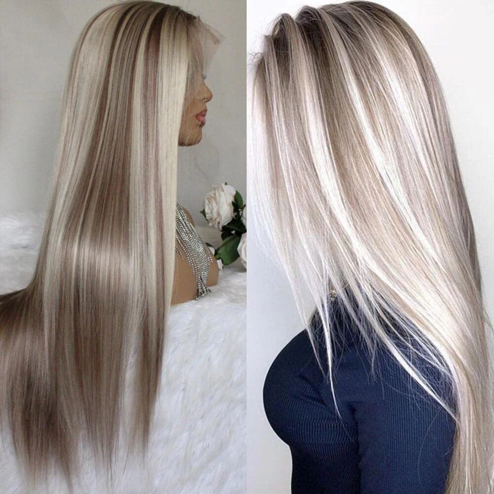 High-temperature Fiber Long Straight Hair Front Lace Female Gradient Color - Image 2