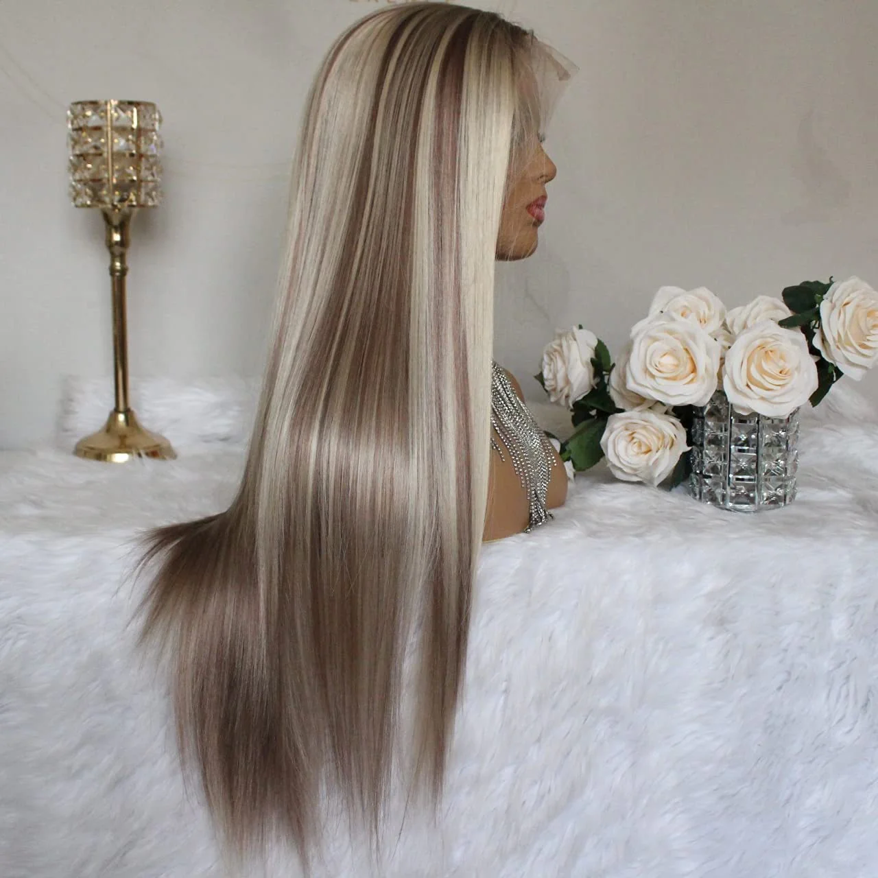 High-temperature Fiber Long Straight Hair Front Lace Female Gradient Color - Image 4
