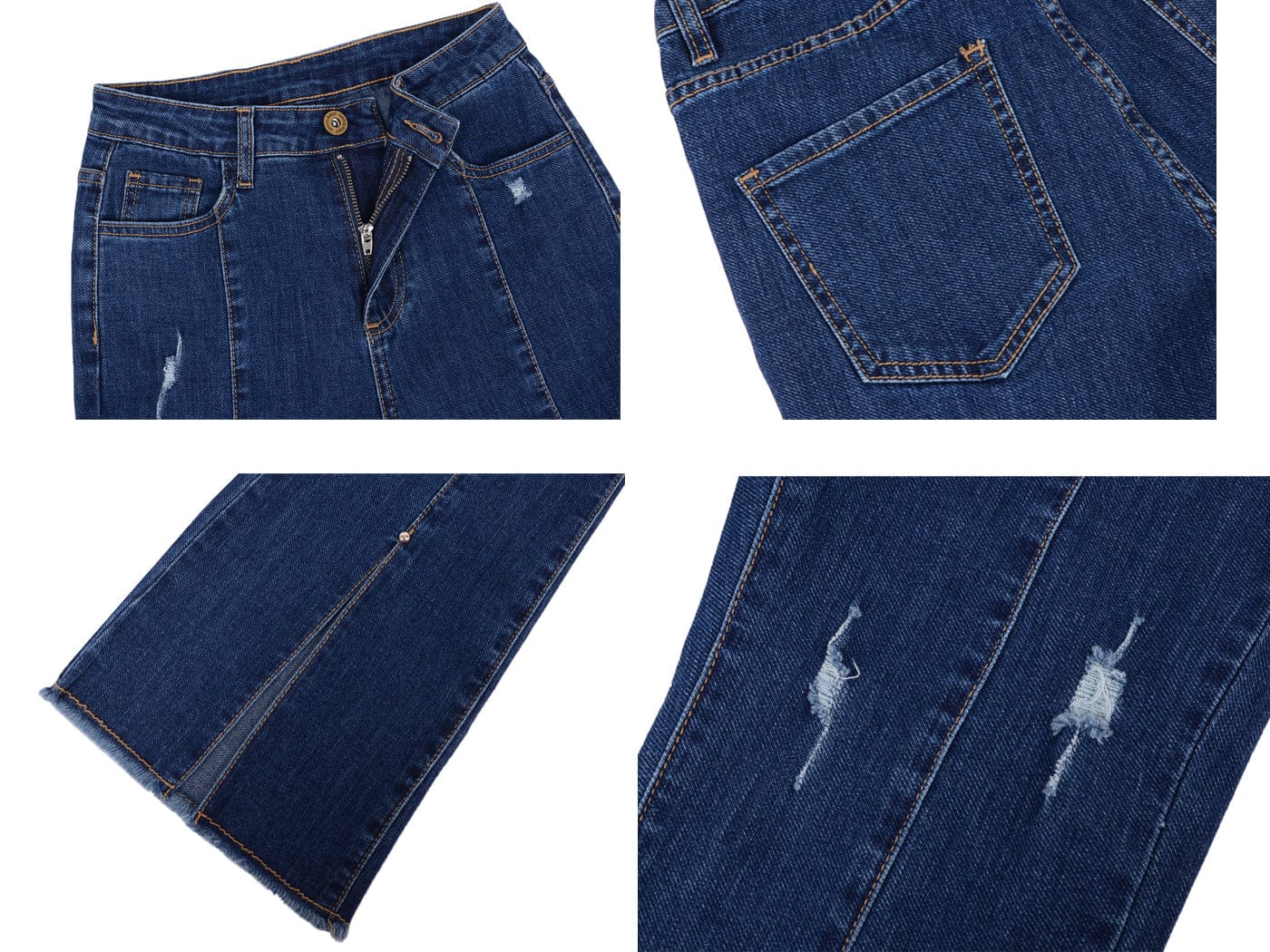 High Waist Distressed Slit Denim Jeans Long Pants with Pockets - Image 12