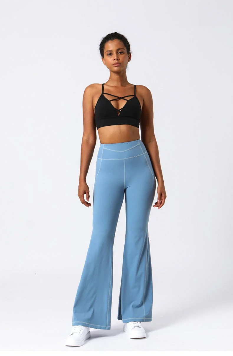 High Waist Flare Pants with Stitching - Image 12