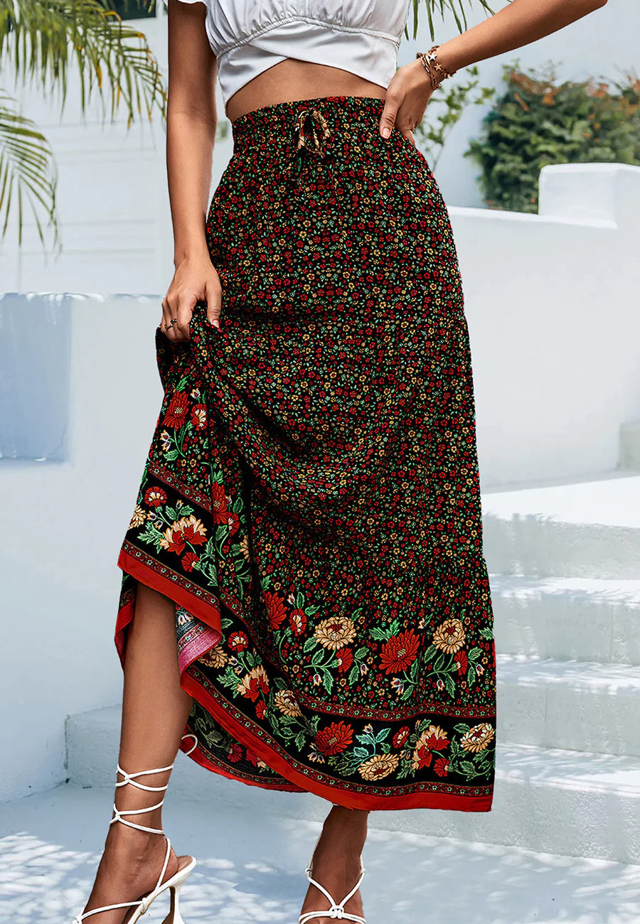 High Waist Floral Bohemian Skirt - Image 10