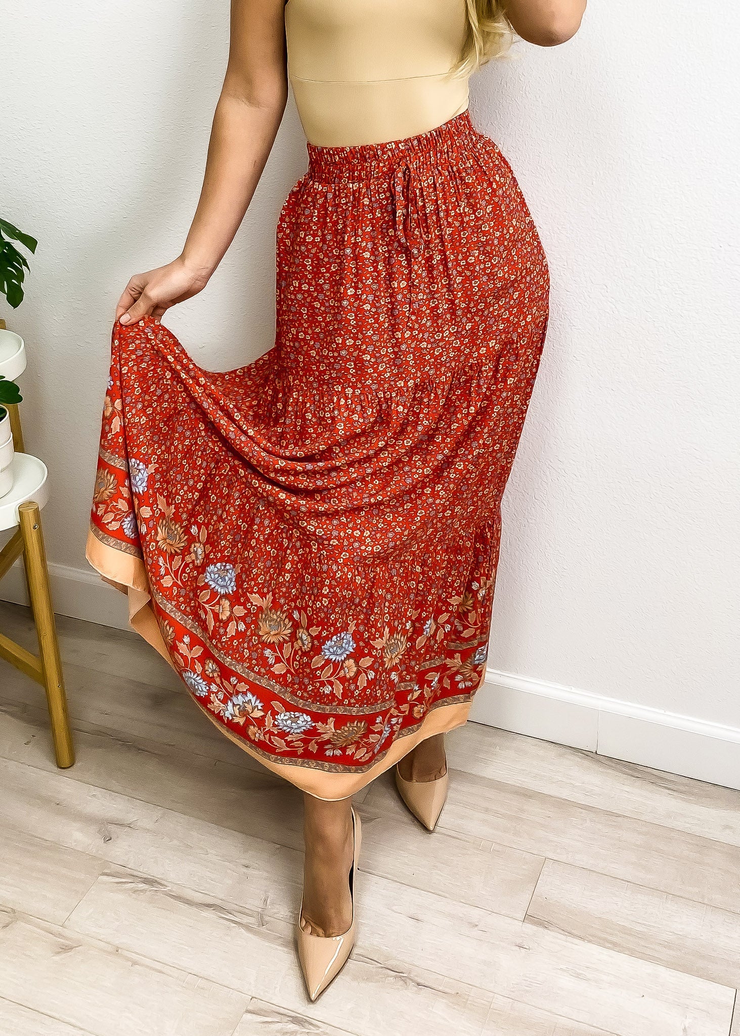 High Waist Floral Bohemian Skirt - Image 3