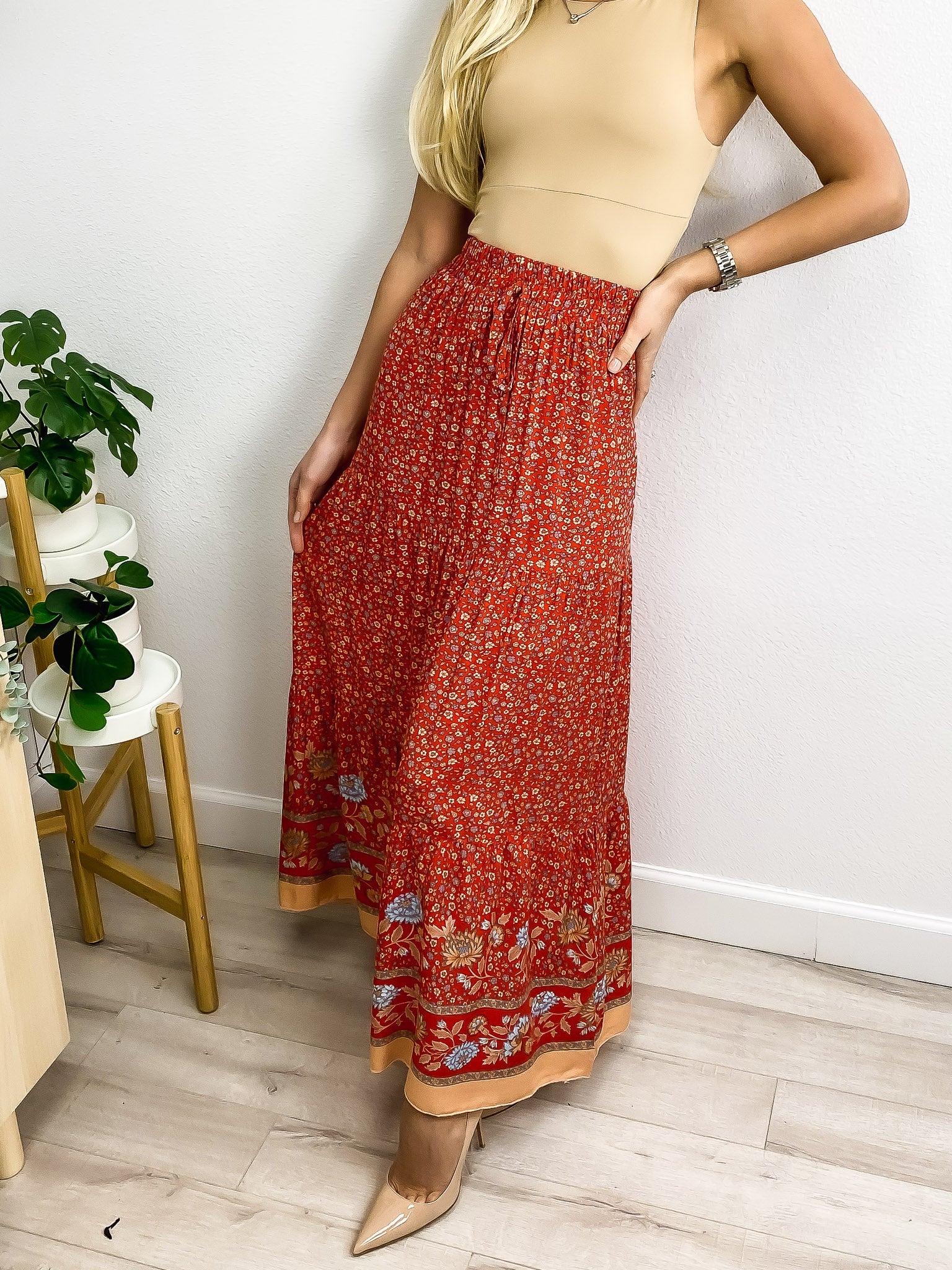High Waist Floral Bohemian Skirt - Image 4