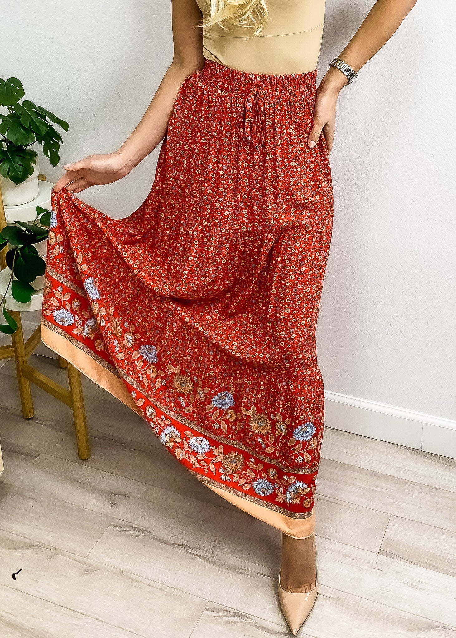 High Waist Floral Bohemian Skirt - Image 5