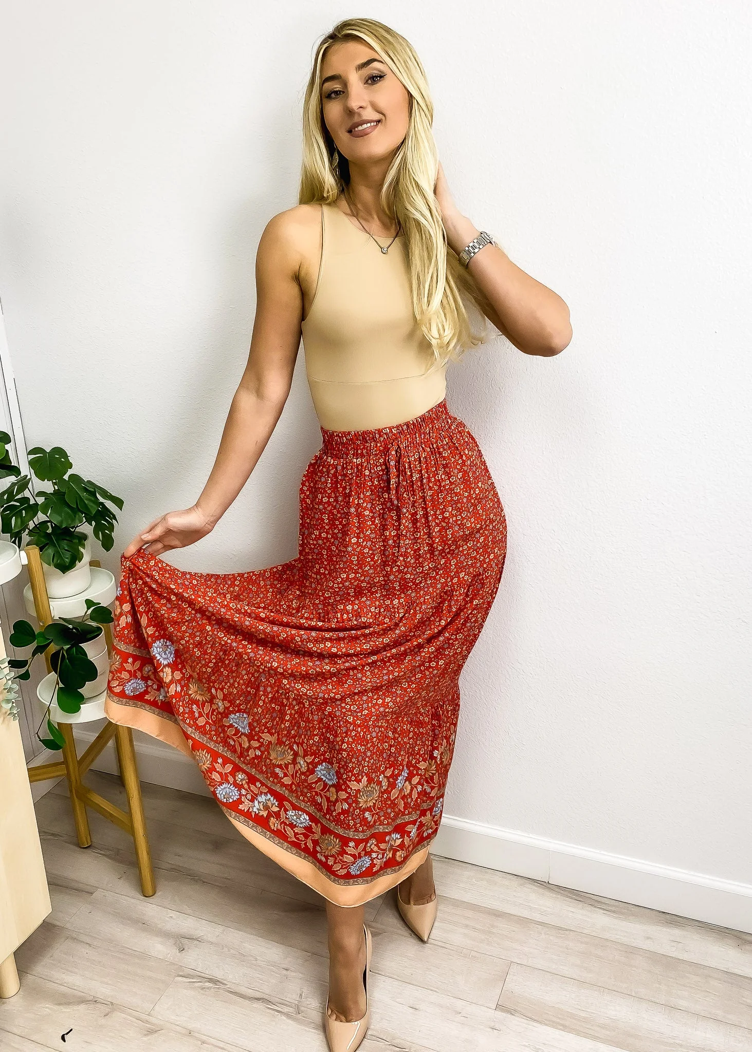 High Waist Floral Bohemian Skirt - Image 7