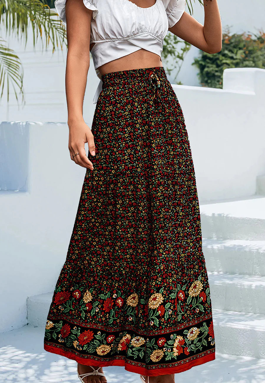 High Waist Floral Bohemian Skirt - Image 8