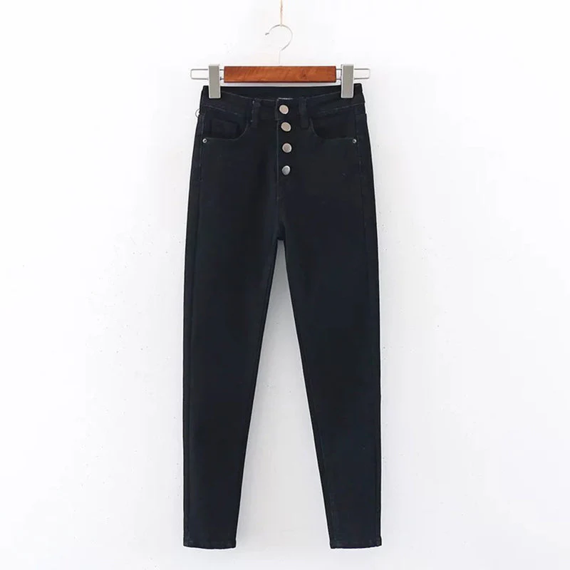 High Waist Four Buttons Jeans