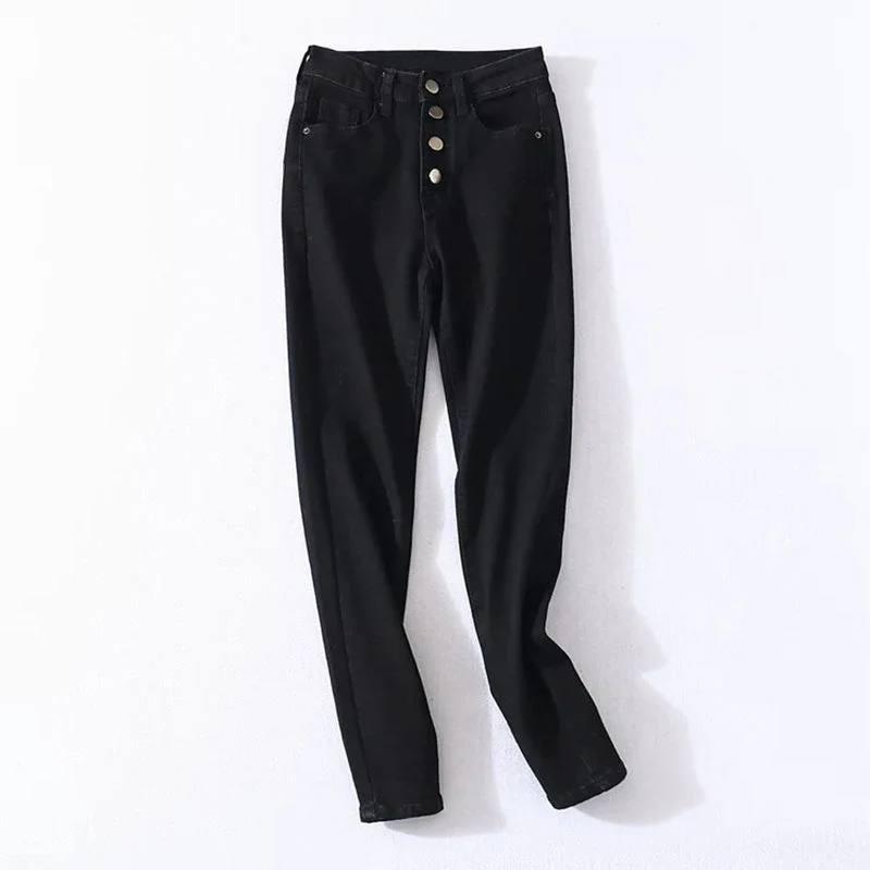 High Waist Four Buttons Jeans - Image 3