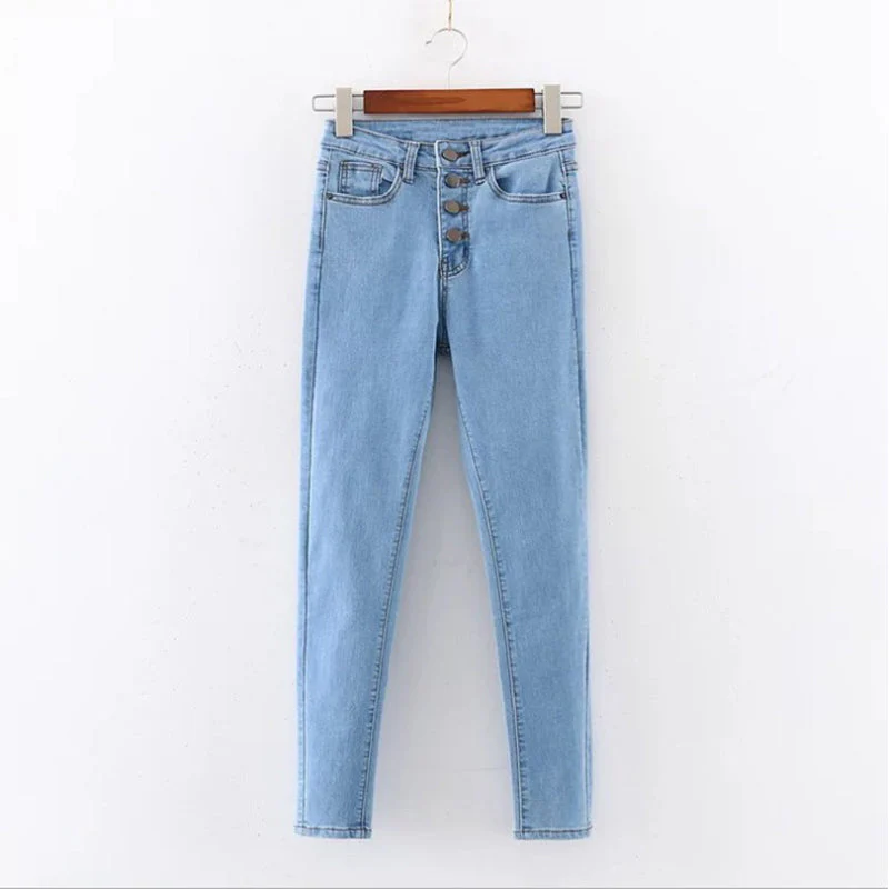 High Waist Four Buttons Jeans - Image 7