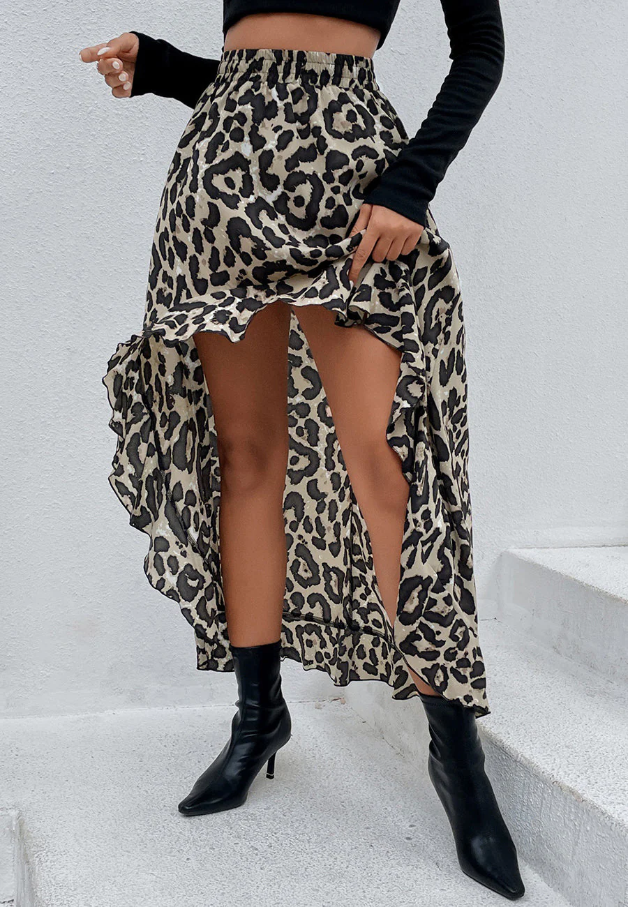 High Waist Printed Hi-Low Skirt - Image 11