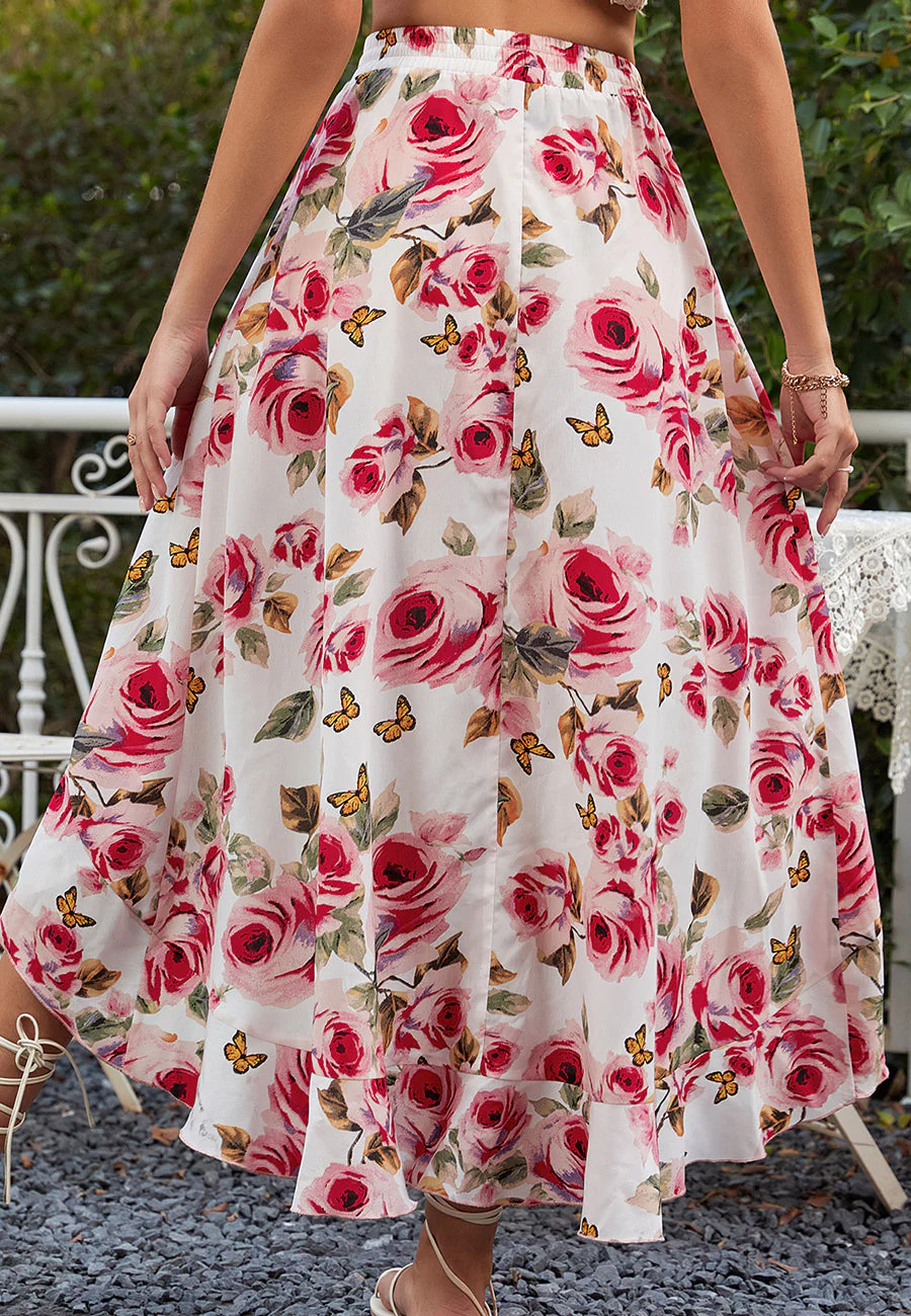 High Waist Printed Hi-Low Skirt - Image 19
