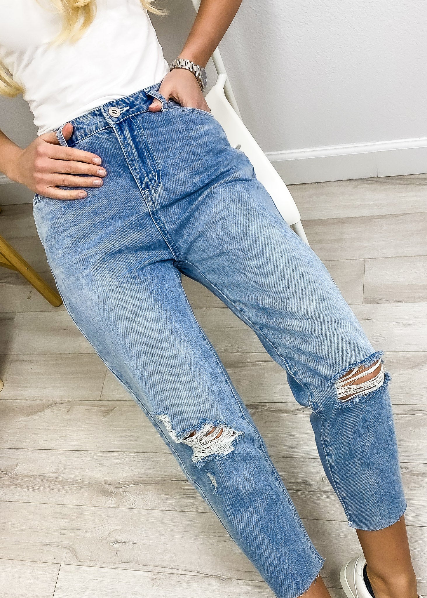 High Waist Ripped Boyfriend Jeans - Image 6