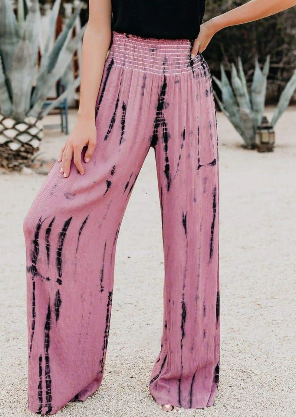High-Waist Tie Dye Printed Wide-Leg Pants - Image 2