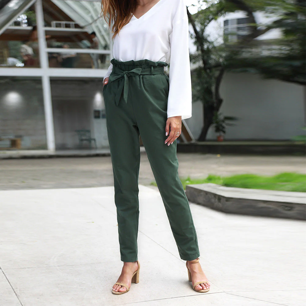 High Waist Tied Belt Lux Pants - Image 3