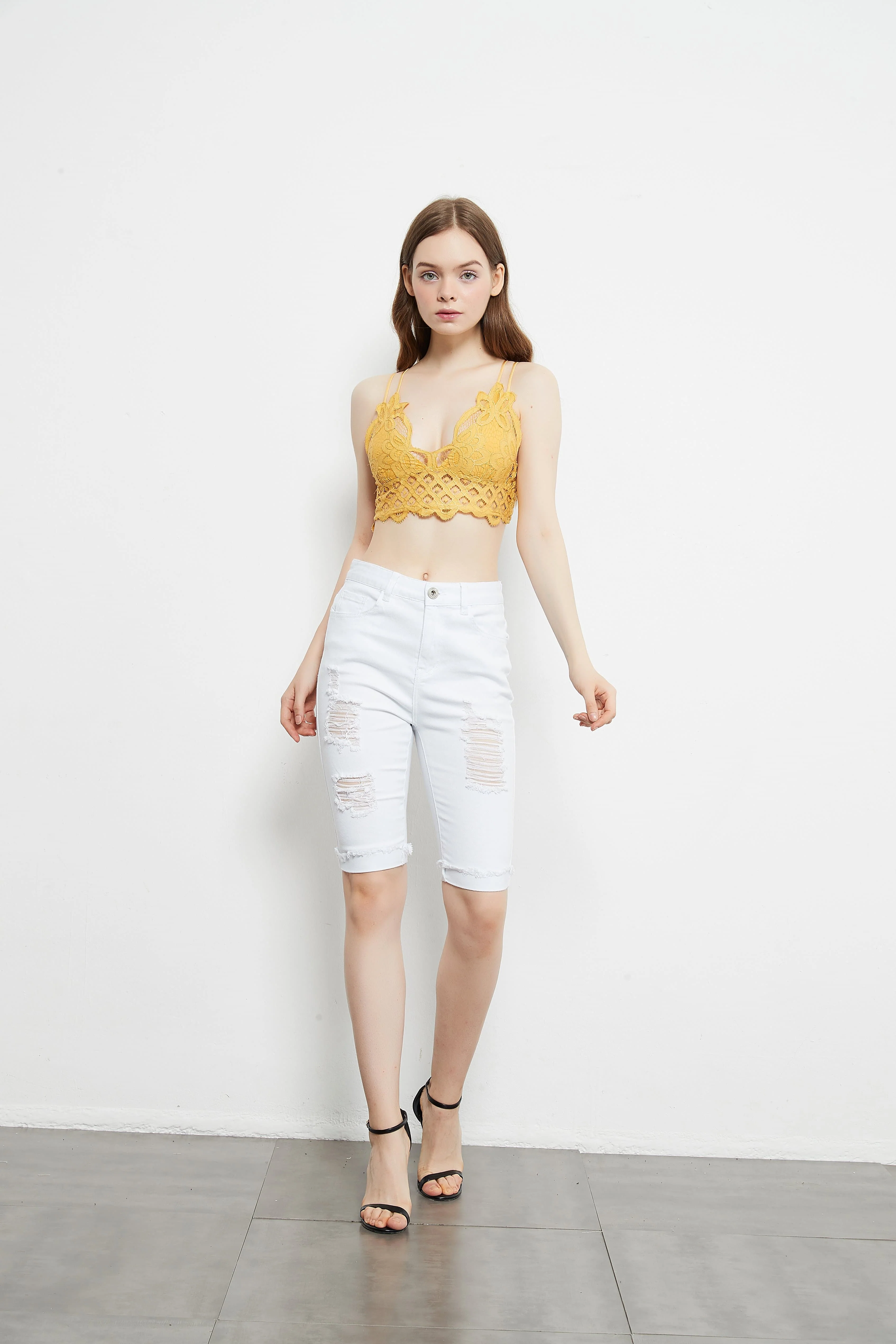 High Waisted Ripped Denim Shorts - Image 4