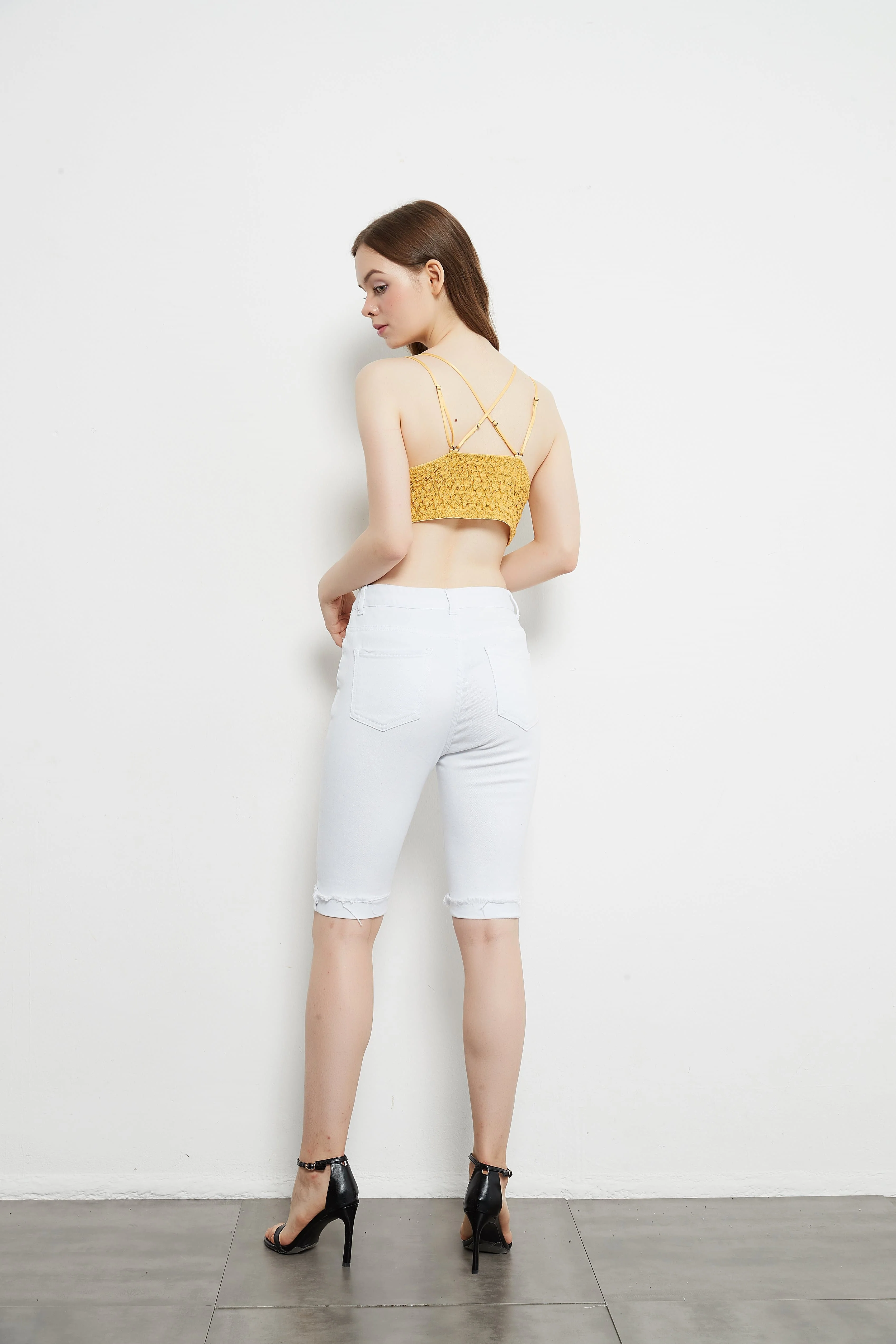 High Waisted Ripped Denim Shorts - Image 5
