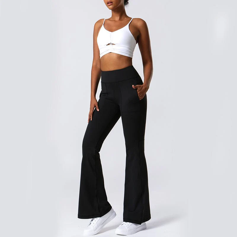 Hip Sculpting High Rise Flared Yoga Pants with Pockets - Image 15