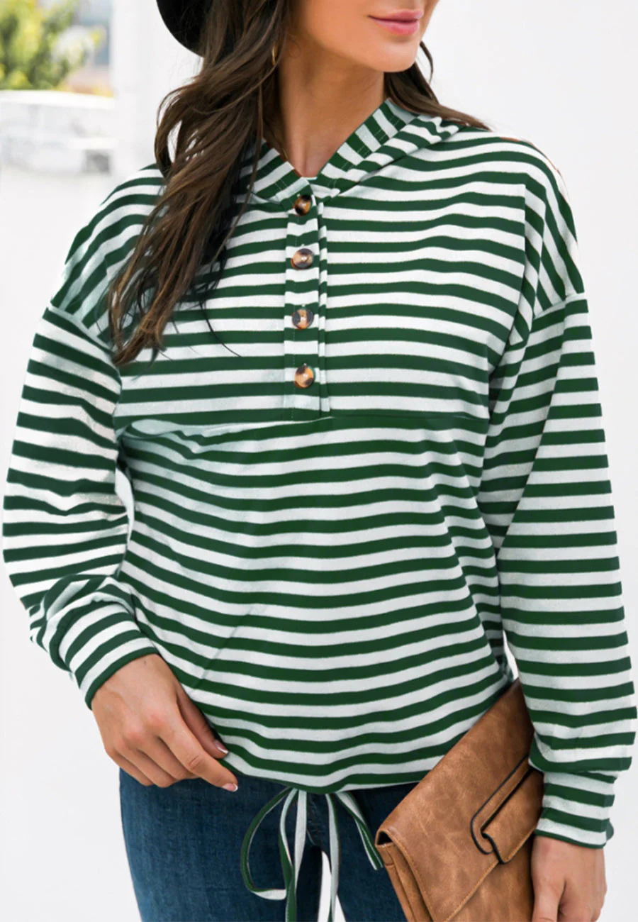Horizontal Striped Tie Hem Hoodie - Image 20