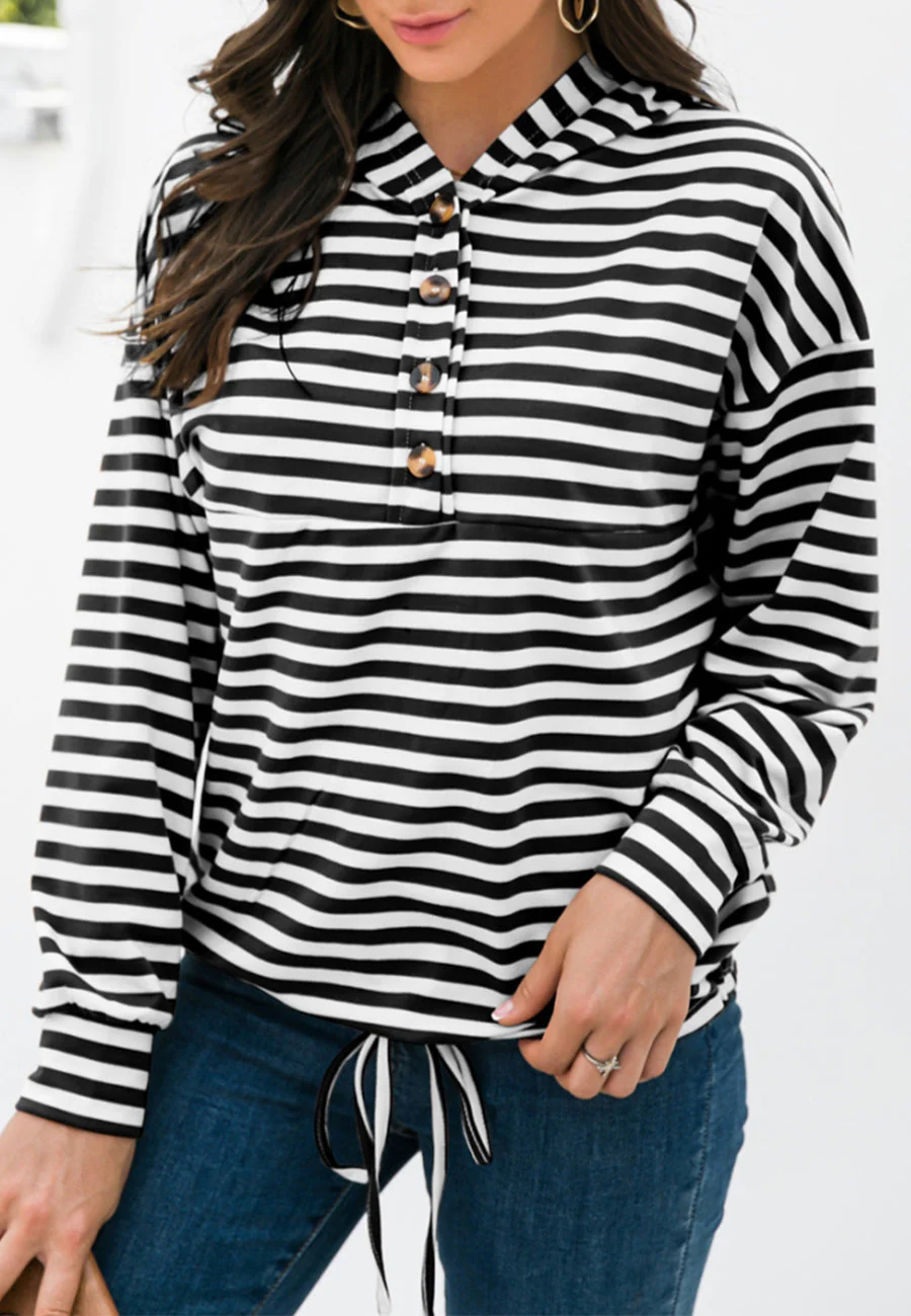 Horizontal Striped Tie Hem Hoodie - Image 5