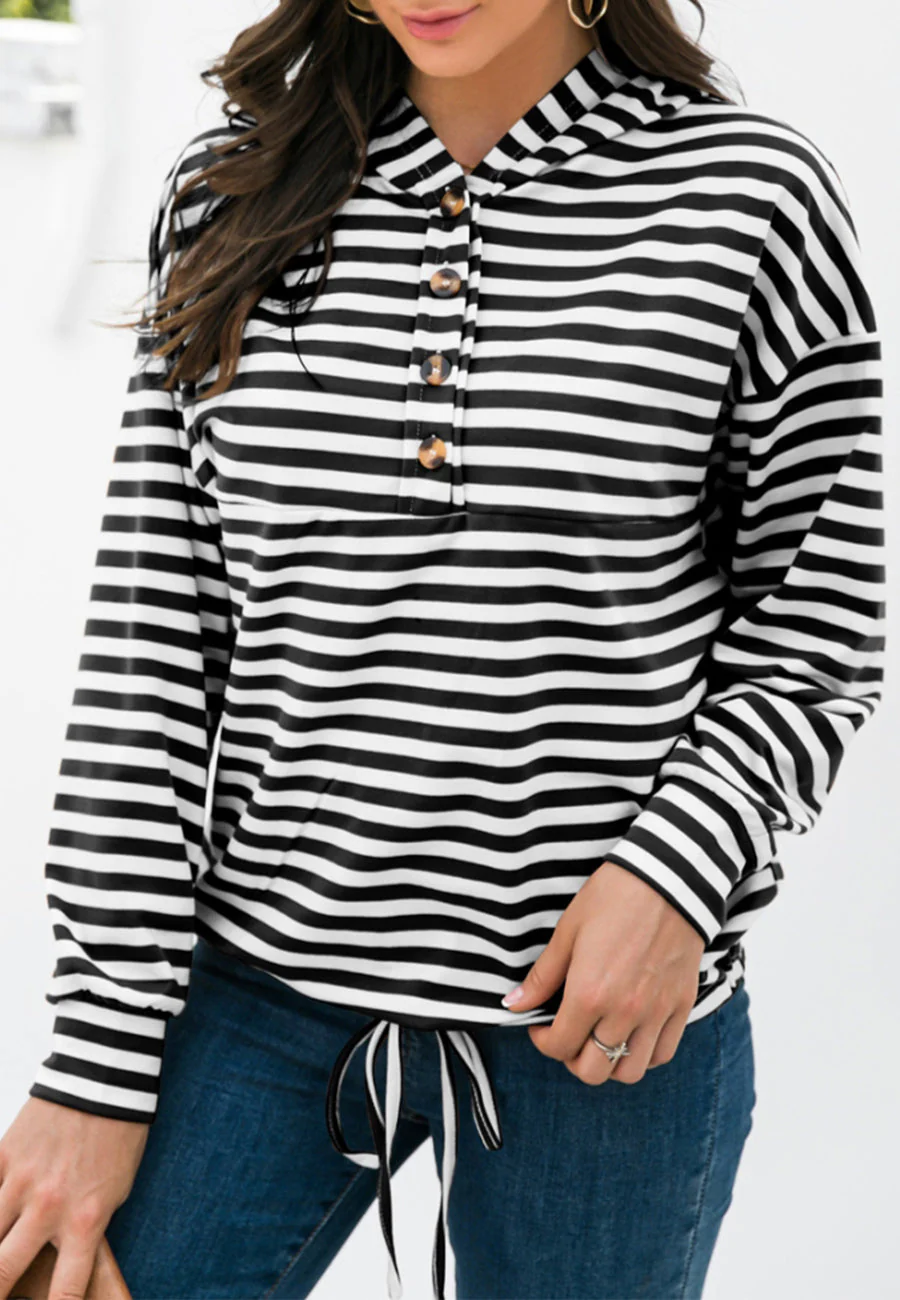 Horizontal Striped Tie Hem Hoodie - Image 6