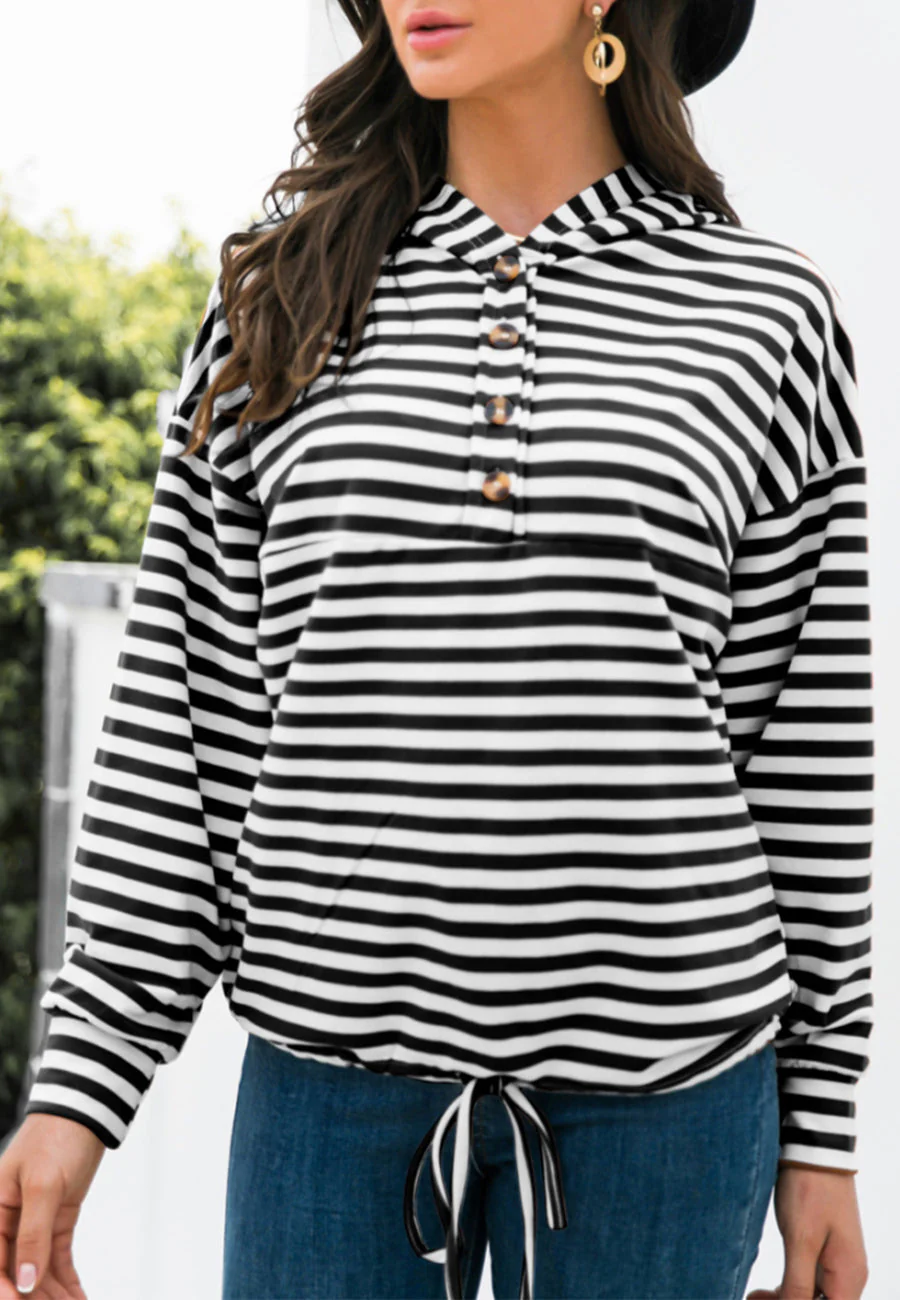 Horizontal Striped Tie Hem Hoodie - Image 7