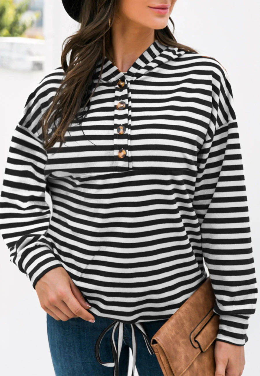Horizontal Striped Tie Hem Hoodie - Image 9