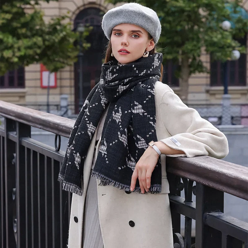 Houndstooth Imitation Cashmere Scarf Shawl Wrap - Image 6
