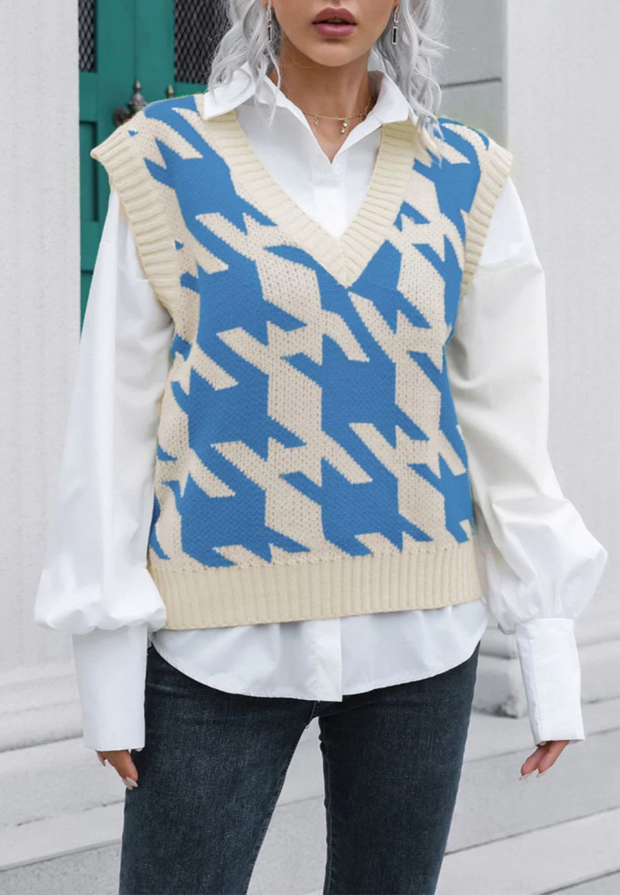 Houndstooth Knit Sweater Vest - Image 12