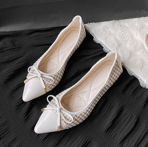 Houndstooth Pointed Toe Flats with Bow - Image 3
