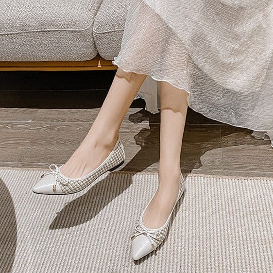 Houndstooth Pointed Toe Flats with Bow - Image 4