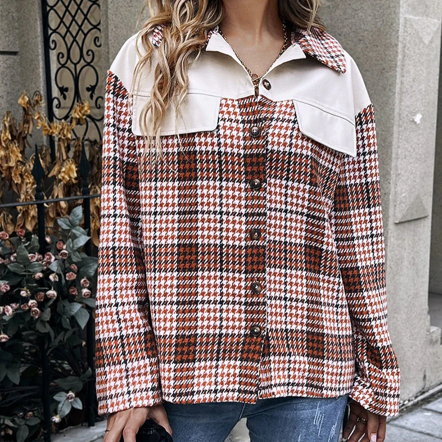 Houndstooth Print Faux Pocket Shacket - Image 2