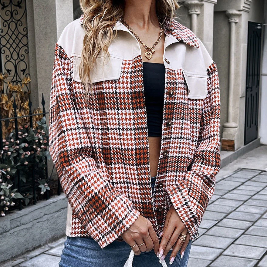 Houndstooth Print Faux Pocket Shacket - Image 3