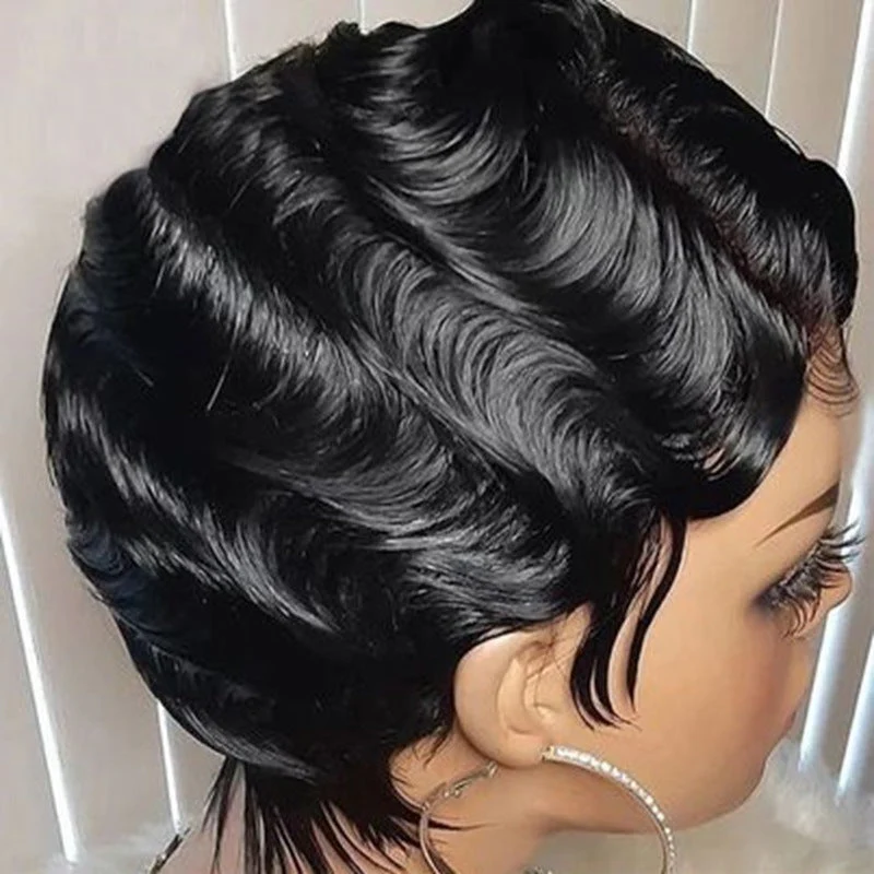 Human H Air T Frontal Deep Wave Pixie Cut Bob Wig - Image 5