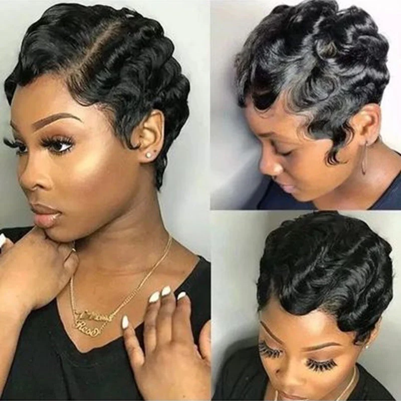 Human H Air T Frontal Deep Wave Pixie Cut Bob Wig - Image 6