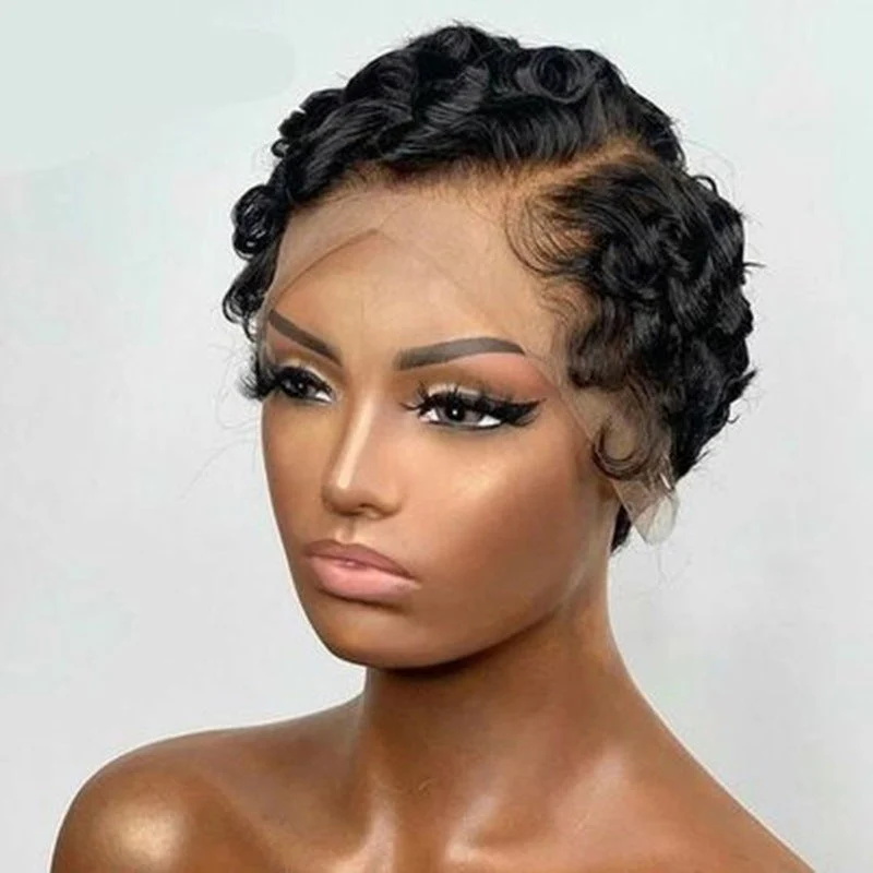 Human H Air T Frontal Deep Wave Pixie Cut Bob Wig - Image 7