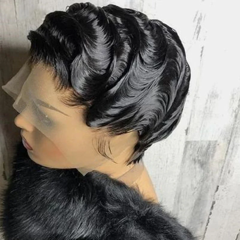 Human H Air T Frontal Deep Wave Pixie Cut Bob Wig - Image 8